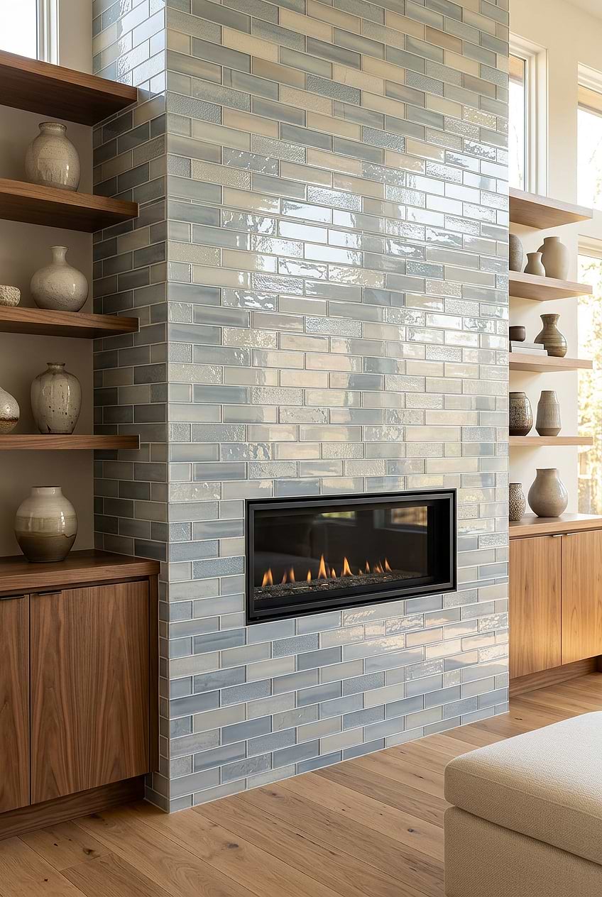 Cloud Blue Glass Subway Fireplace Tile BA5560 Cloud Blue Glass Subway Fireplace Tile BA5560