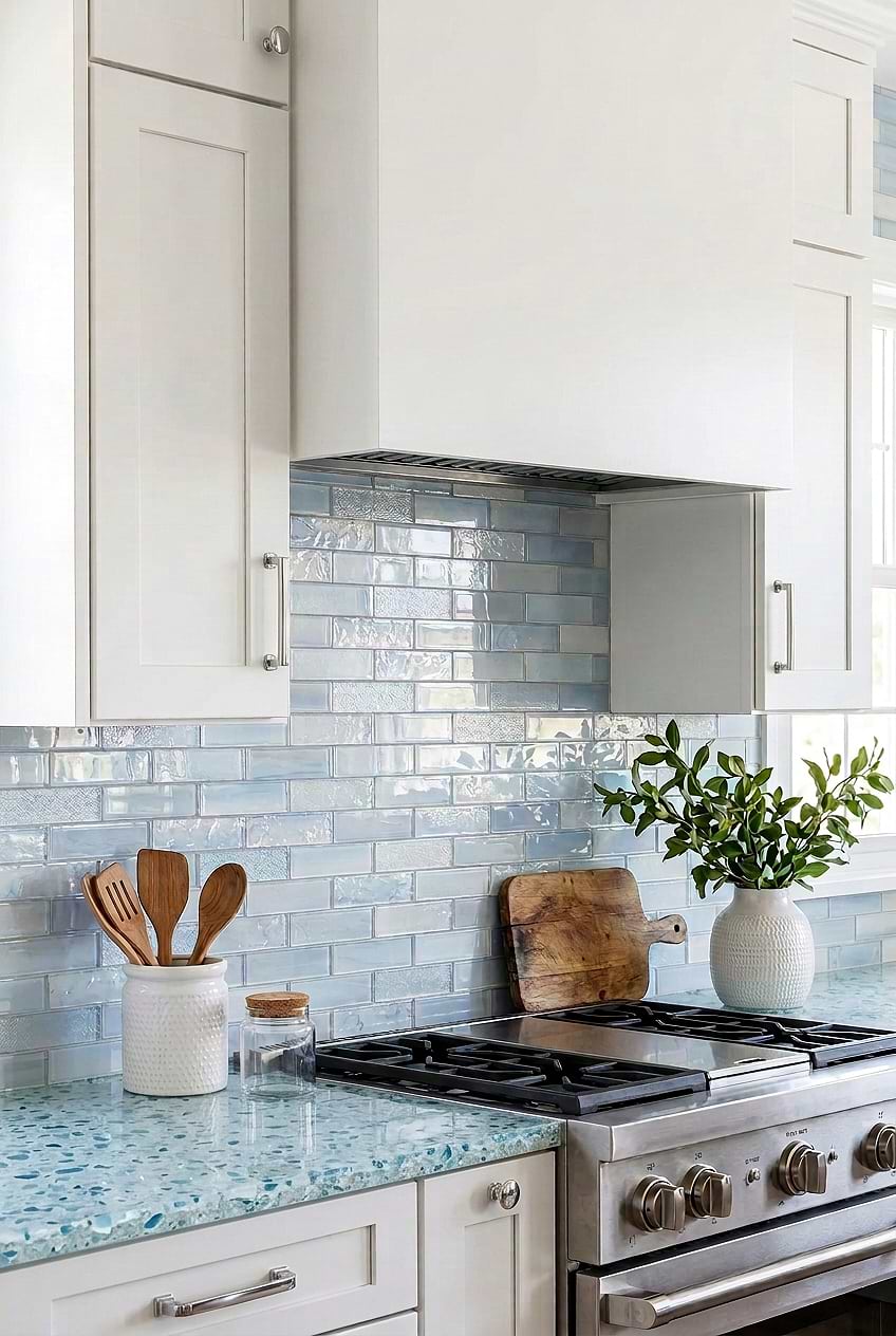 Cloud Blue Glass Subway Kitchen BA5560