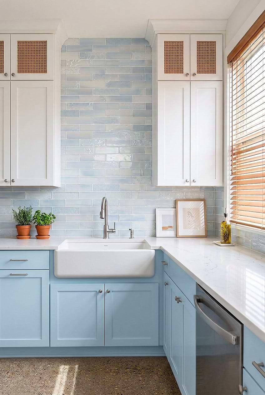 Cloud Blue Glass Subway Kitchen Backsplash Tile BA5560 Cloud Blue Glass Subway Kitchen Backsplash Tile BA5560