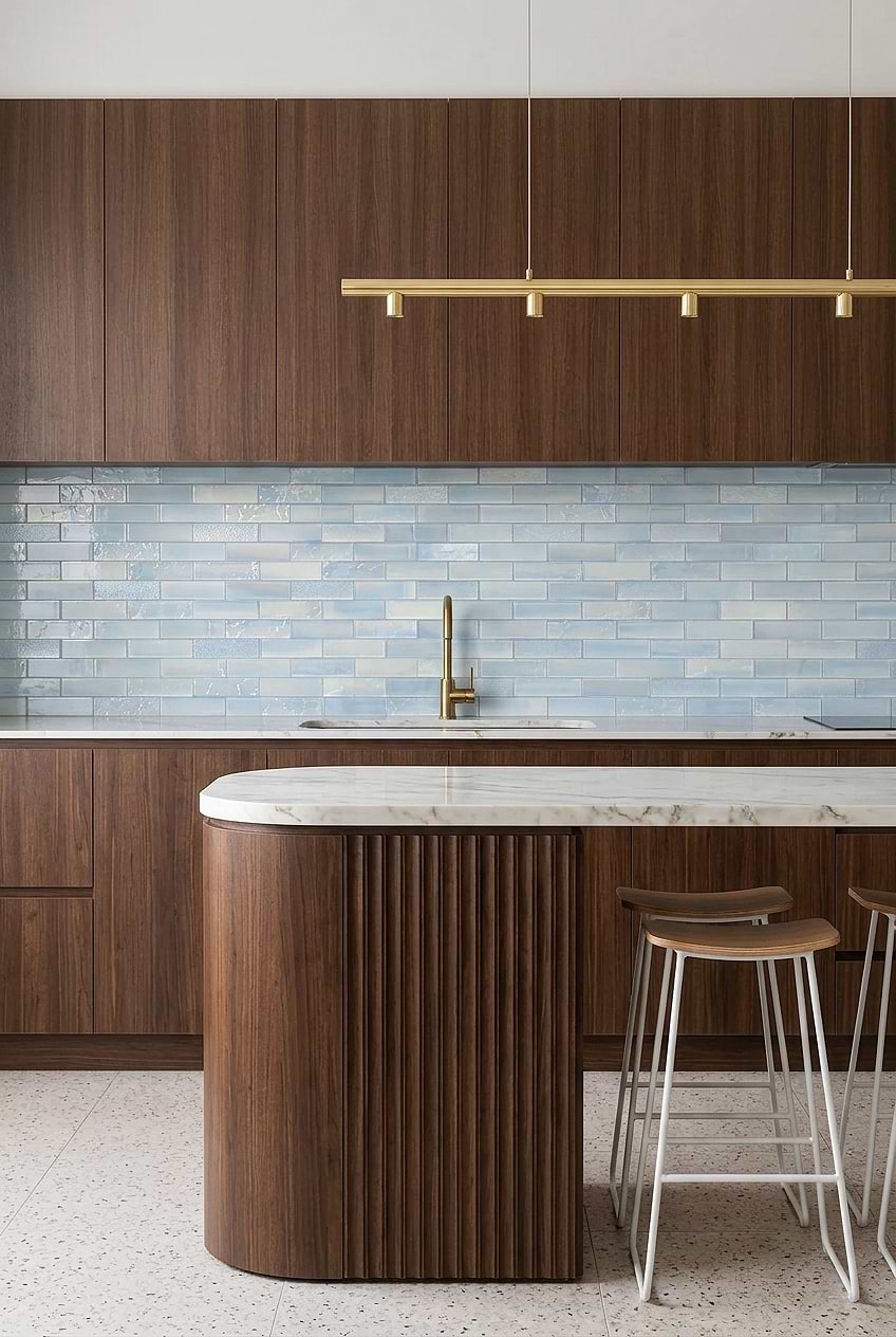 Cloud Blue Glass Tile for Walnut Kitchen BA5560