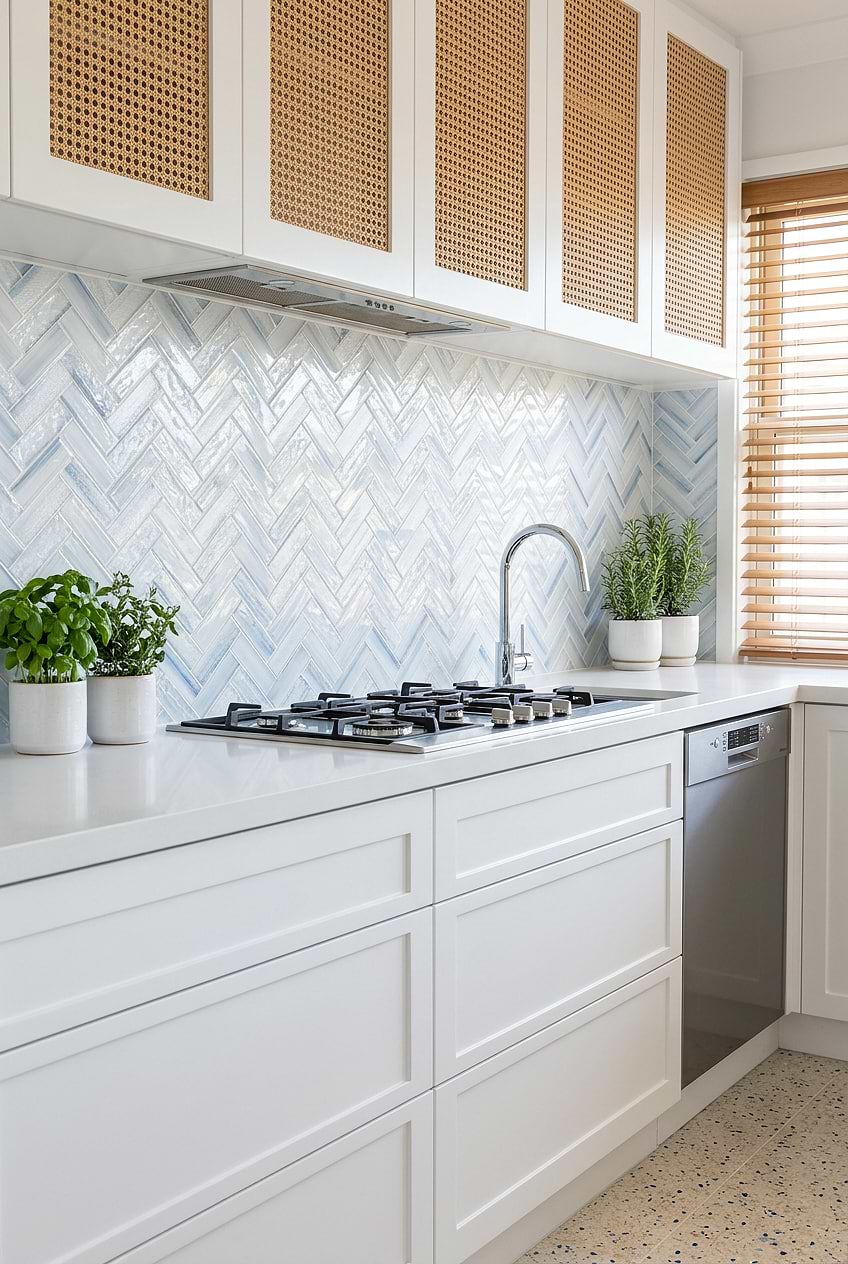 Coastal Blue Glass Herringbone Coastal Backsplash BA5507 LOT C