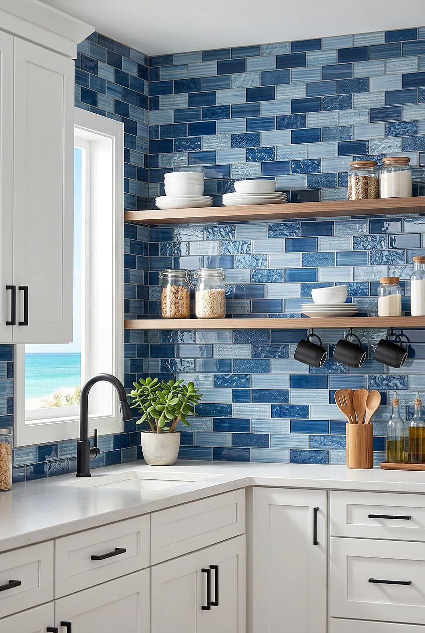Coastal Glossy Blue Backsplash Tile BA5530