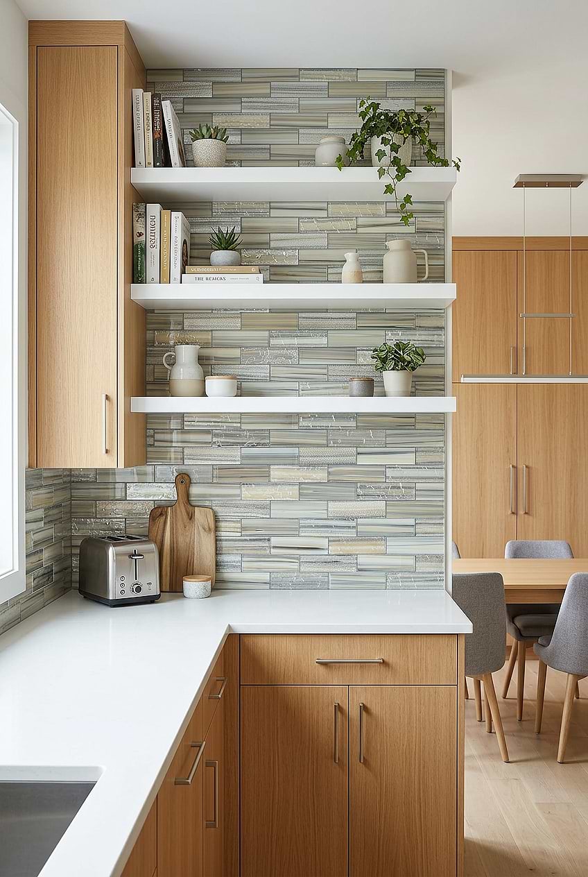 Coastal Gray Blue Glass Subway Backsplash BA5565