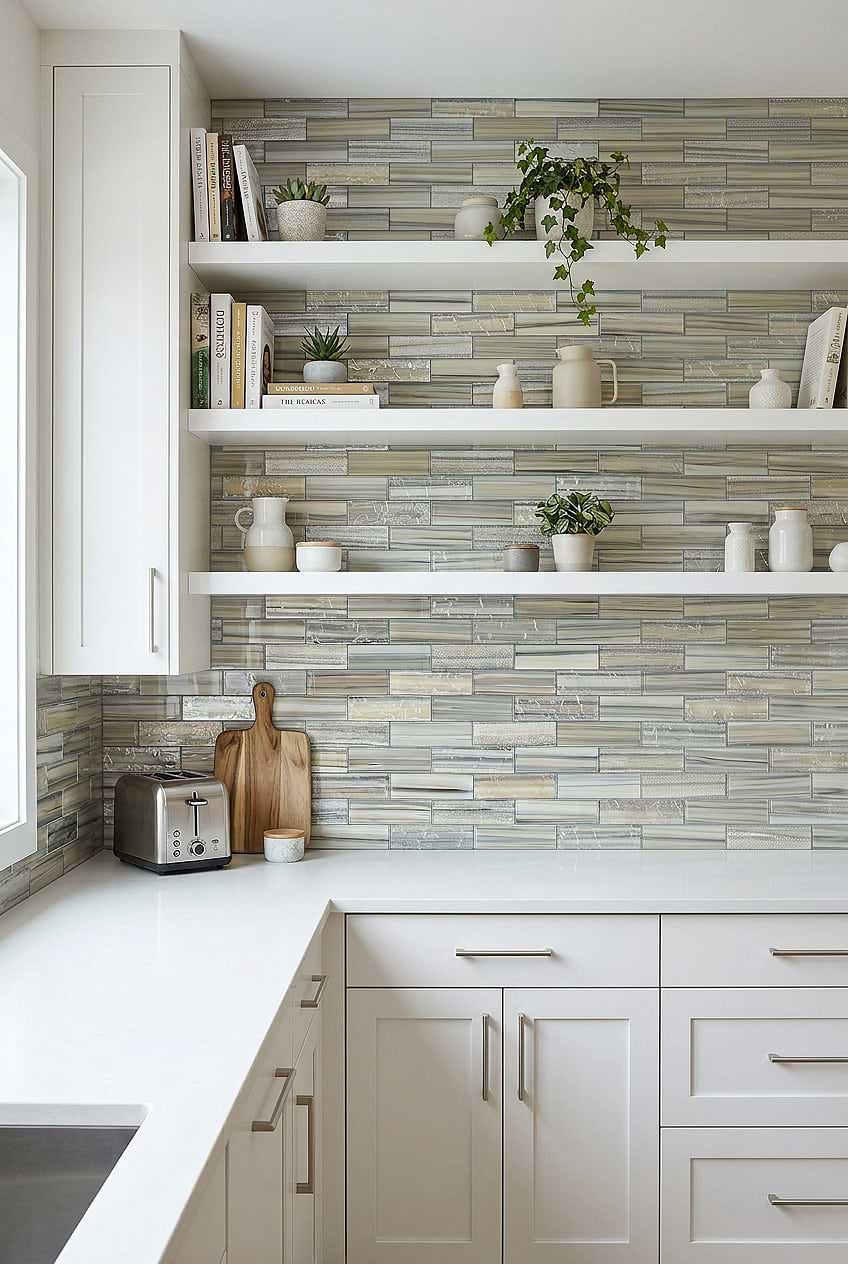Coastal Gray Blue Glass Subway Backsplash Tile BA5565