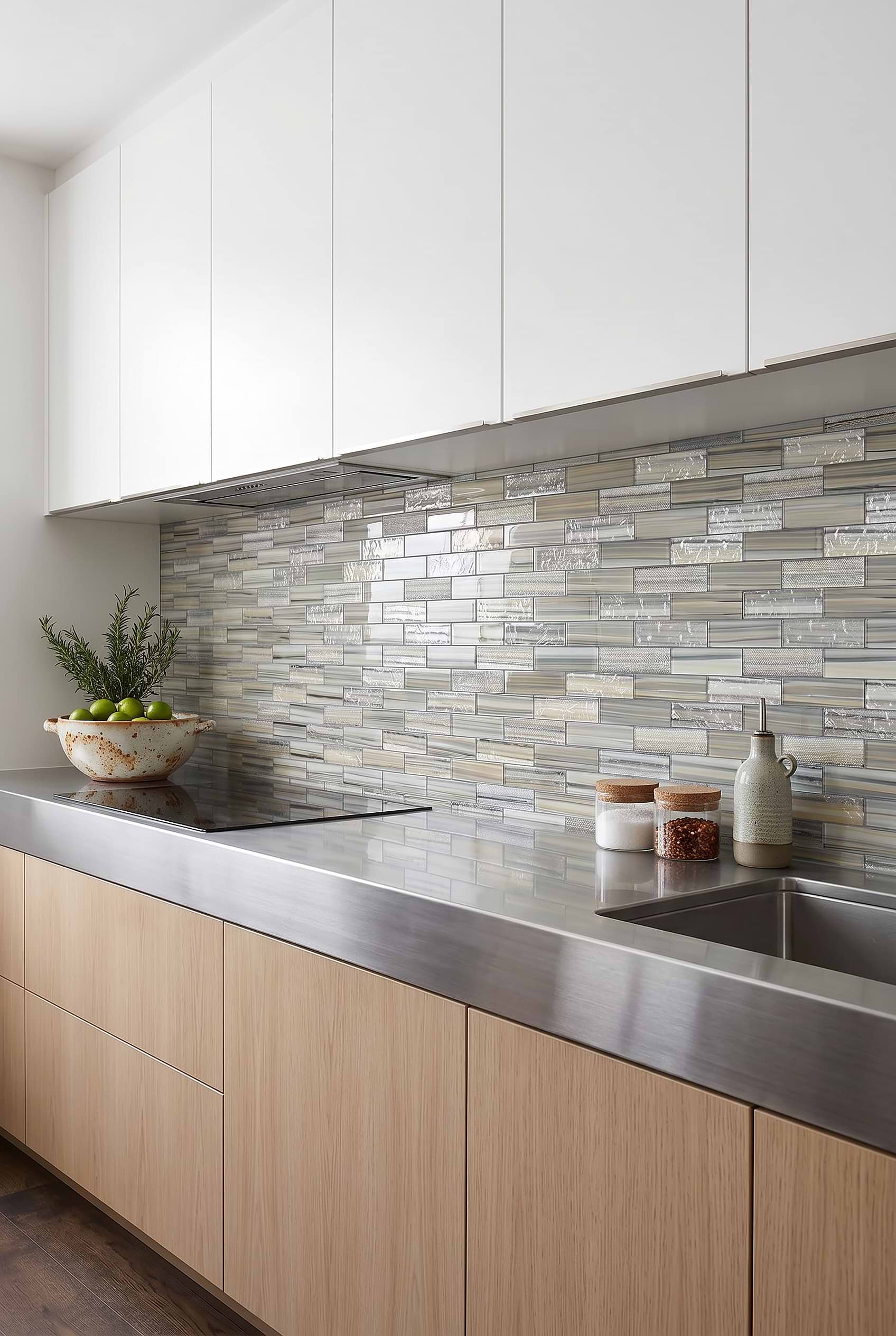 Coastal Gray Blue Glass Subway Kitchen Backsplash BA5565