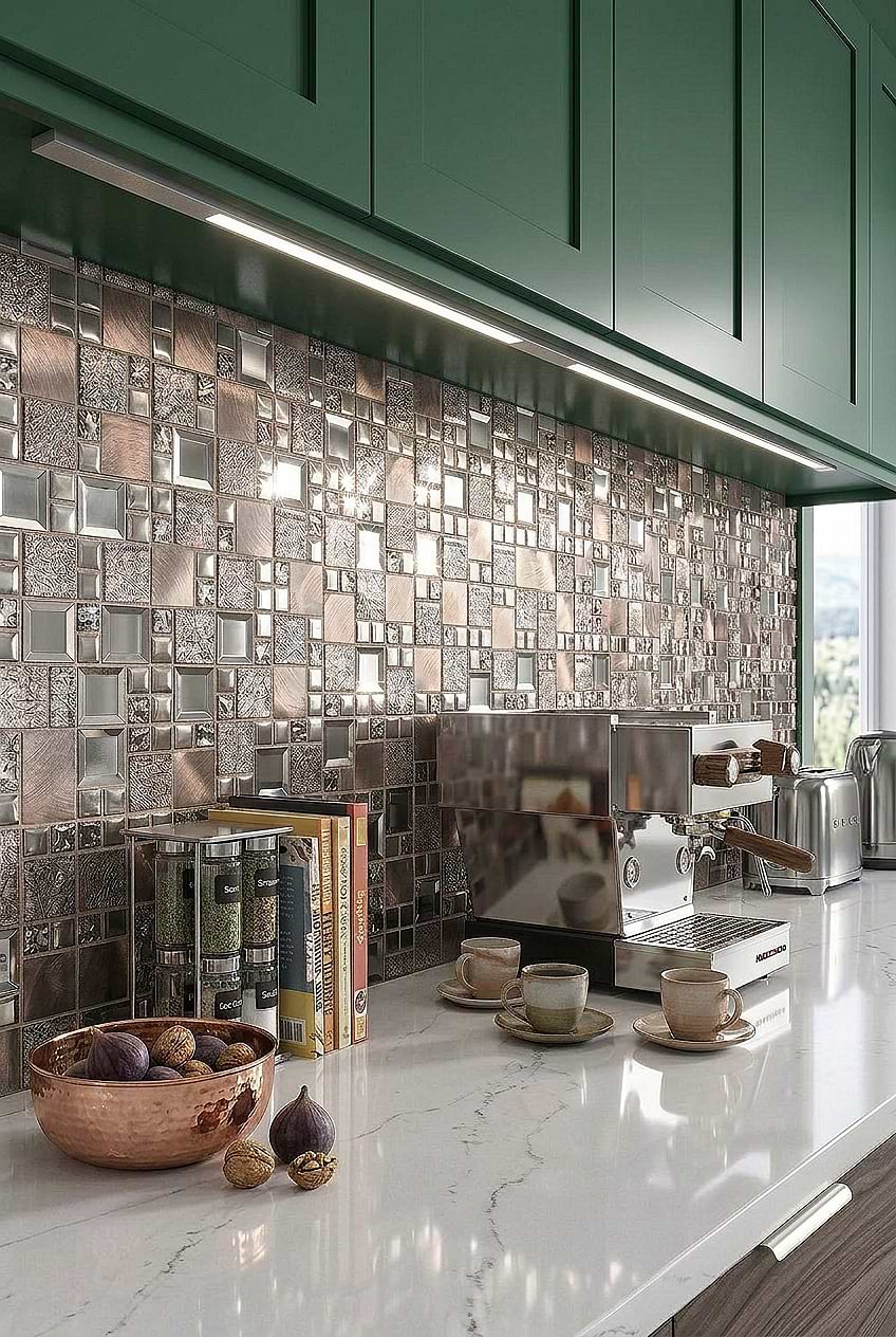 Copper Glass Metal Mosaic Kitchen Backsplash BA62010