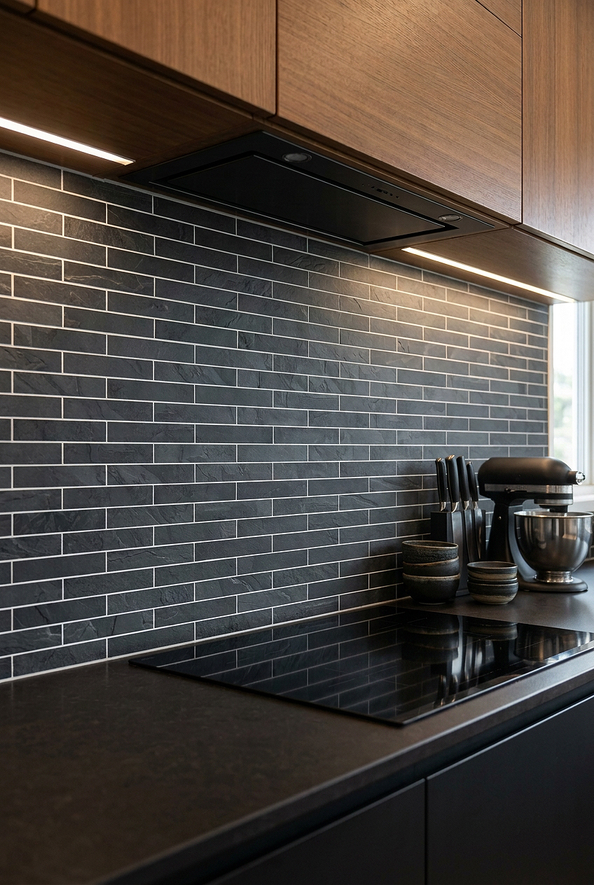 Dark Gray Long Subway Slate Backsplash BA1045