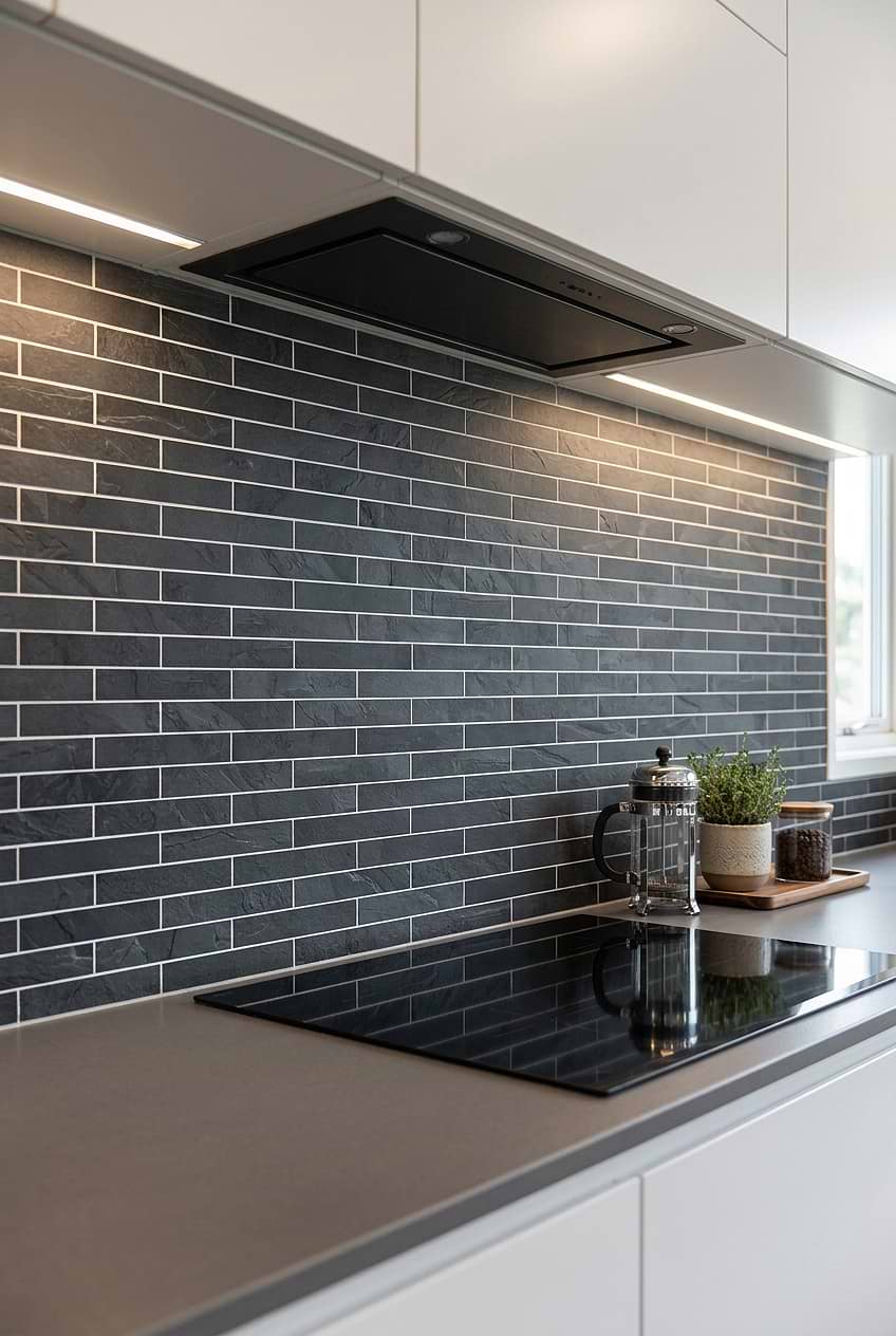 Dark Gray Long Subway Slate Backsplash Tile BA1045