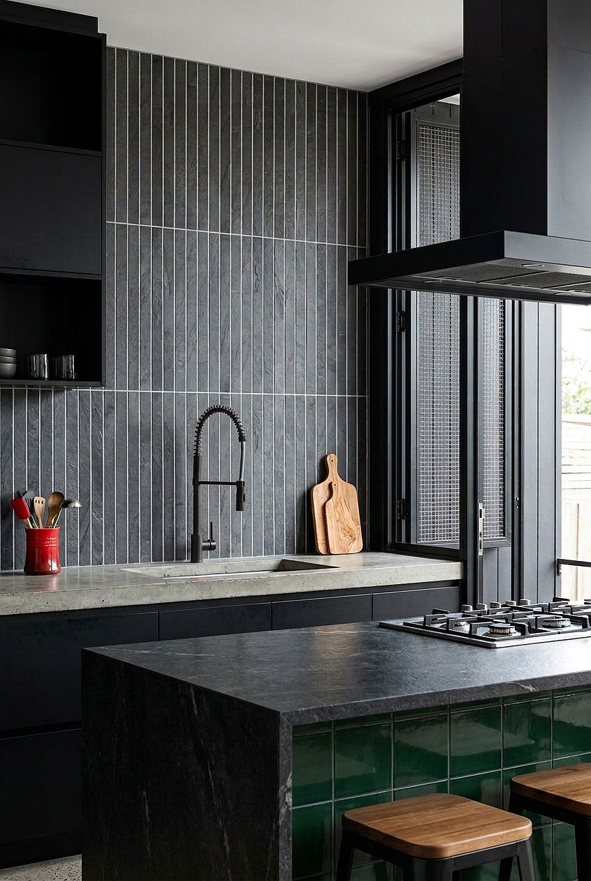 Dark Gray Long Vertical Slate Kitchen Backsplash Tile BA1081