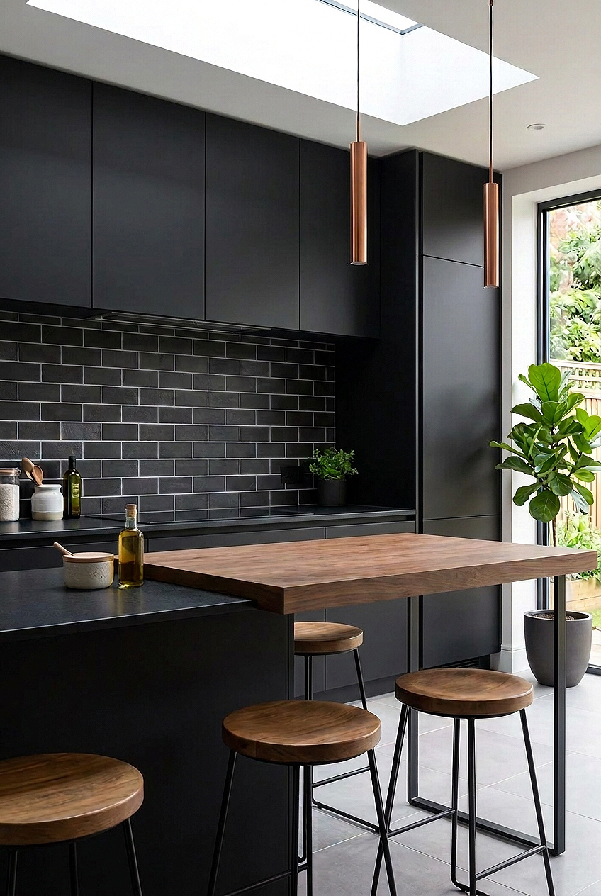 Dark Gray Slate Subway Backsplash Black Kitchen BA1070