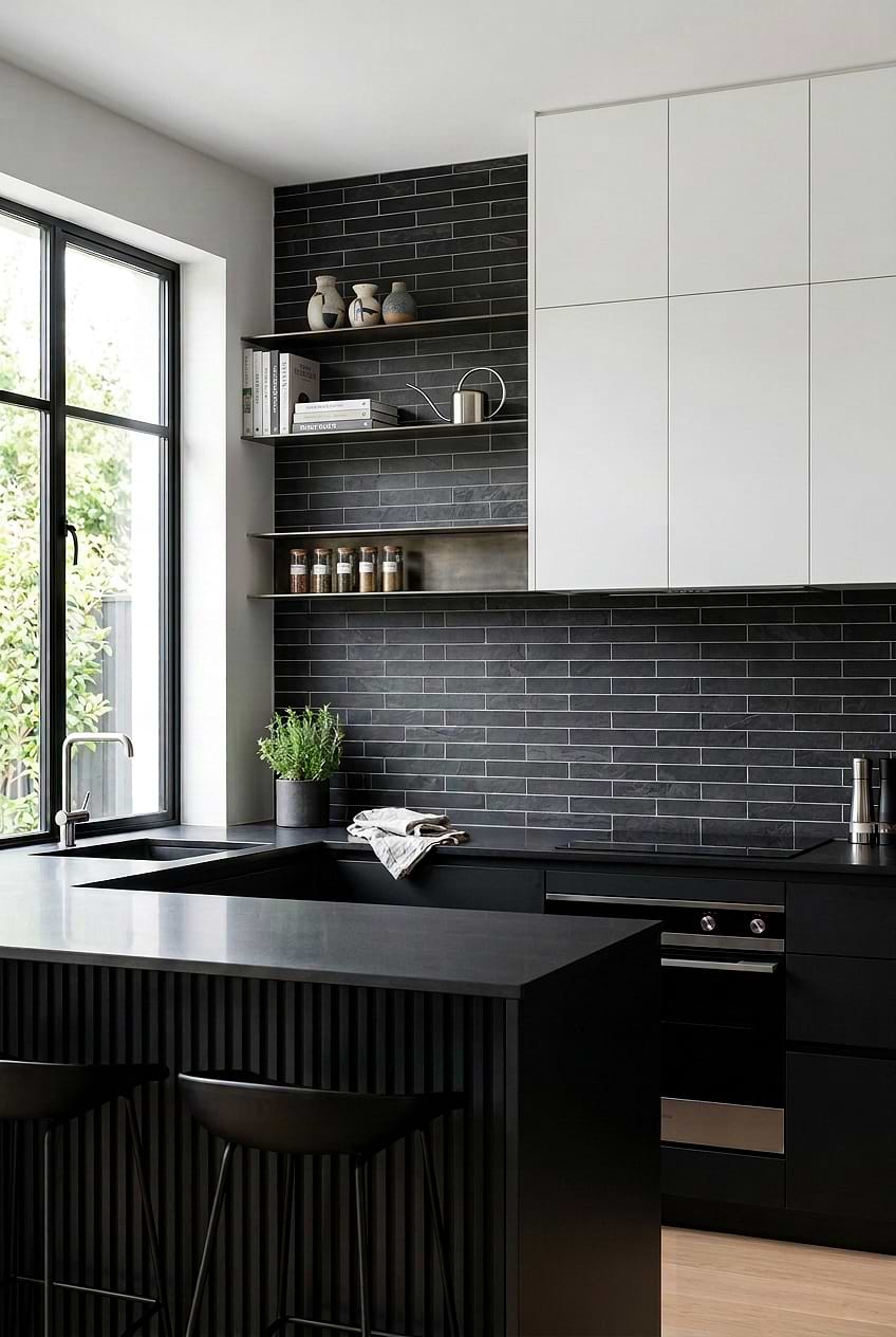 Dark Gray Slate Subway Modern Kitchen Tile BA1045