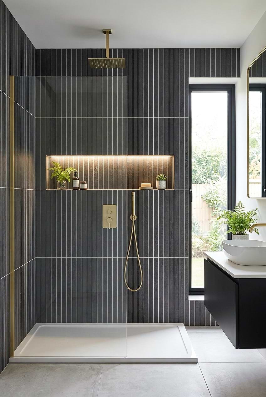 Dark Gray Slate Vertical Shower Tile BA1081