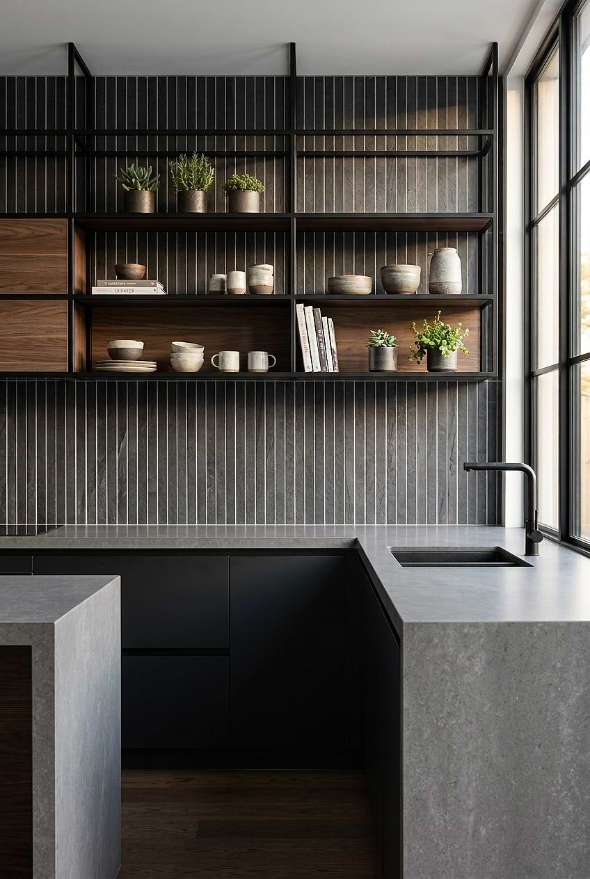 Dark Gray Vertical Slate Kitchen Backsplash Tile BA1081