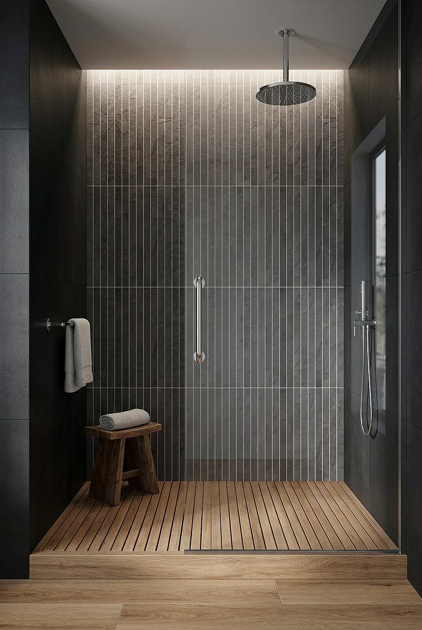 Dark Gray Vertical Slate Shower Wall Tile BA1081