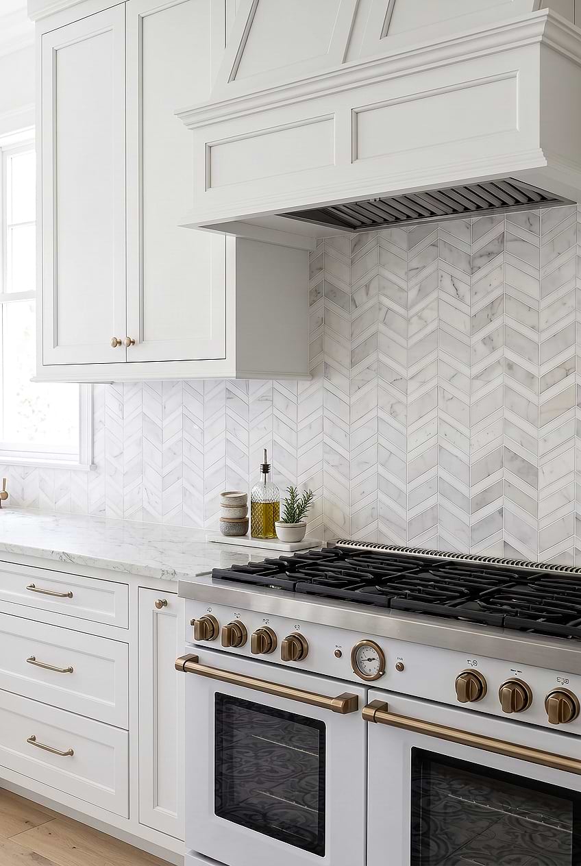 Elegant White Gray Chevron Marble Backsplash BA6311