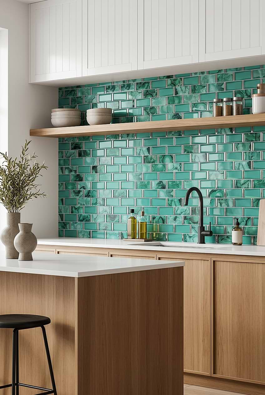 Emerald Green Beveled Glass Backsplash Tile BA8013