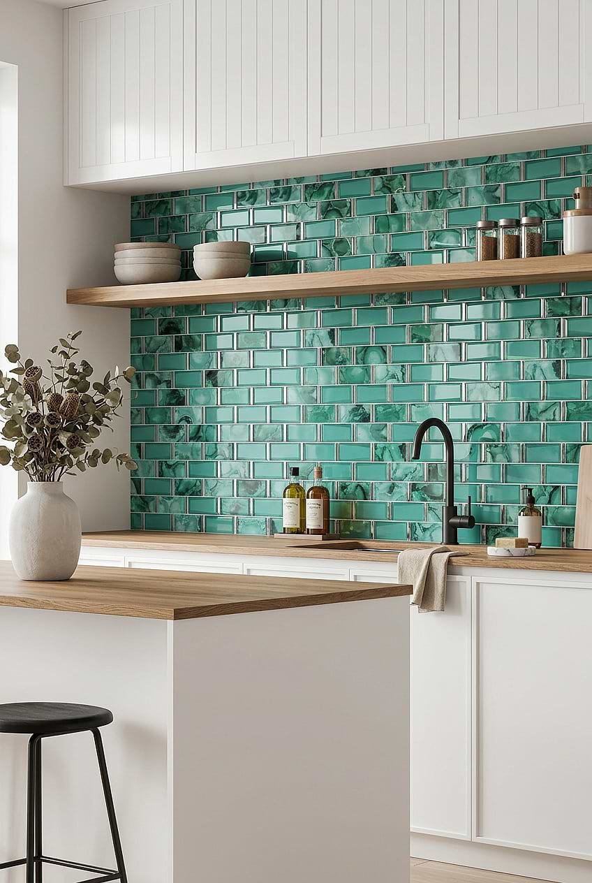 Emerald Green Beveled Glass Subway Backsplash Tile BA8013