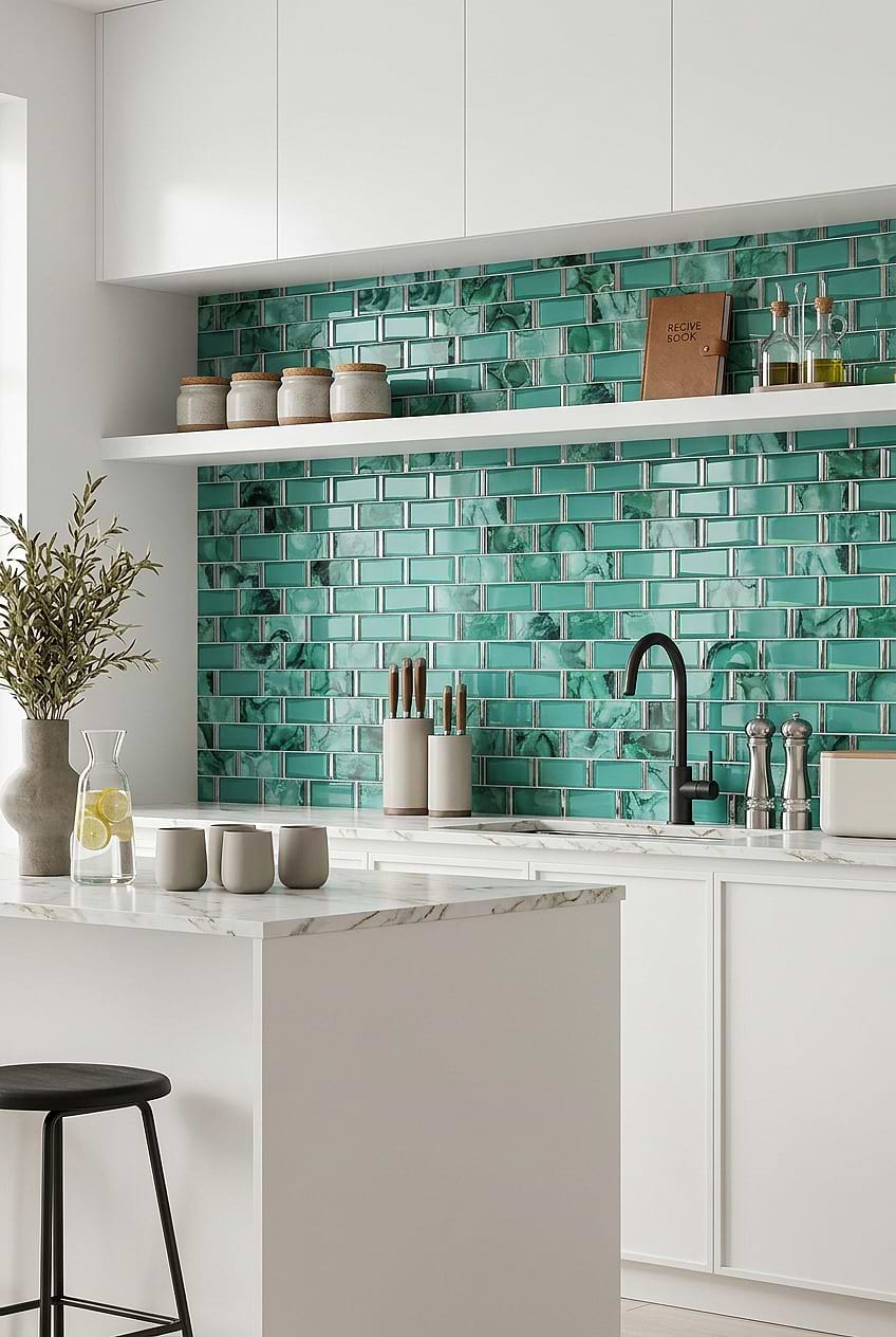 Emerald Green Beveled Glass Subway Tile BA8013