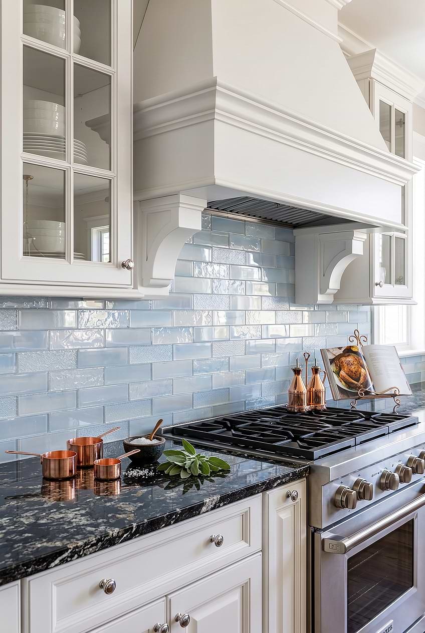 Glossy Cloud Blue Glass Subway Kitchen Backsplash Tile BA5560