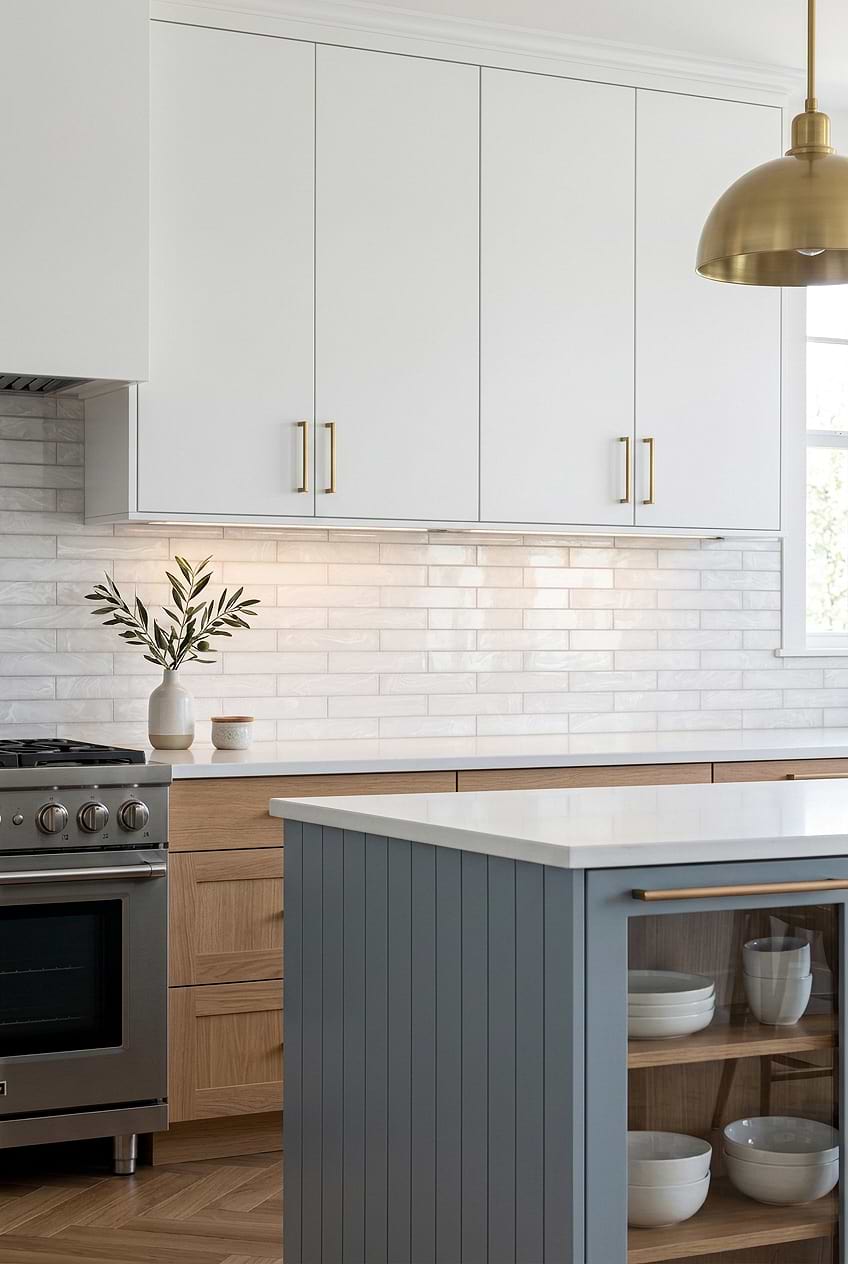 Glossy White Glass Subway Large Tile Backsplash BA6707