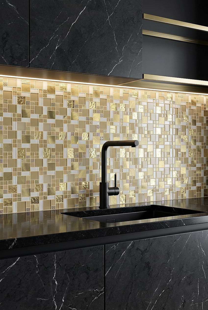 Gold Glass Metal Mosaic Backsplash BA1139