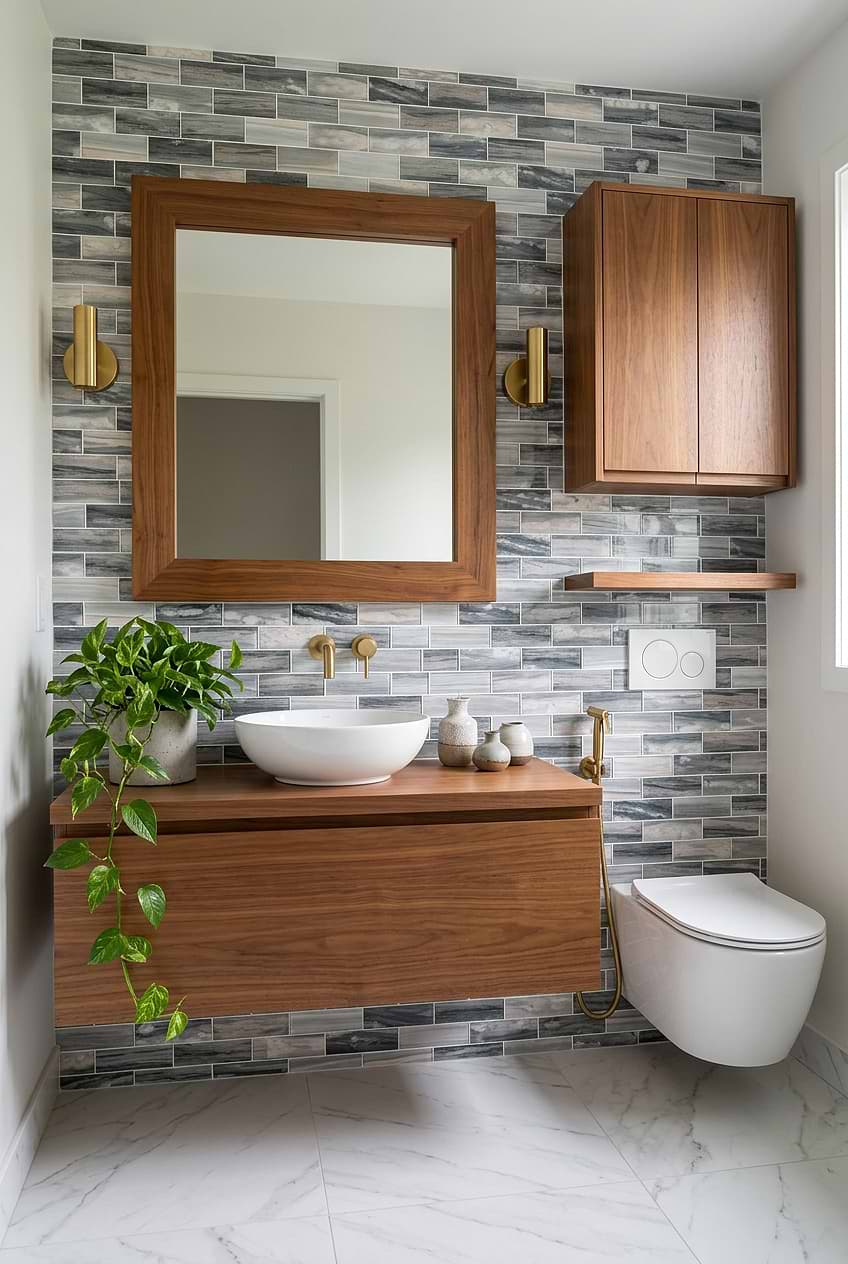 Gray Beige Glass Bathroom Subway Wall Tile BA8009