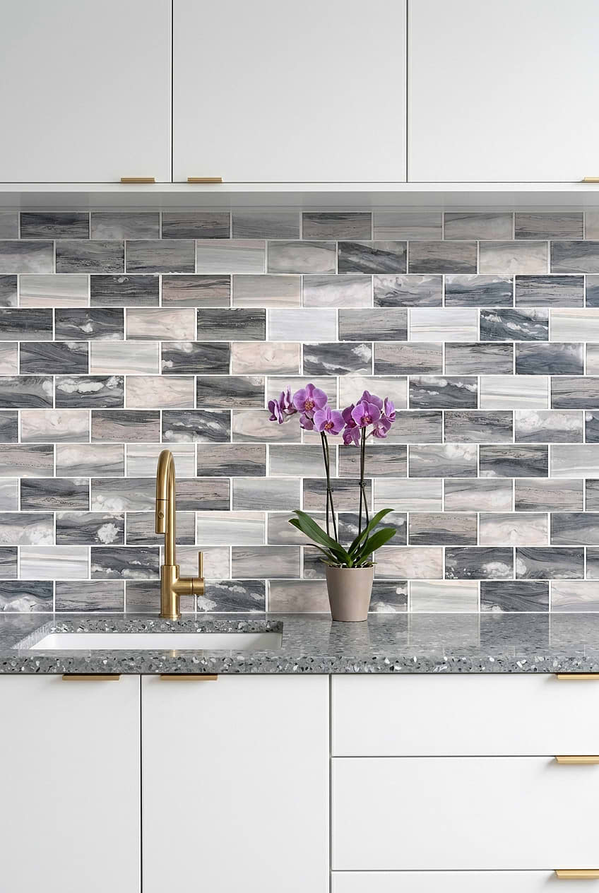 Gray Beige Glass Subway Backsplash BA8009