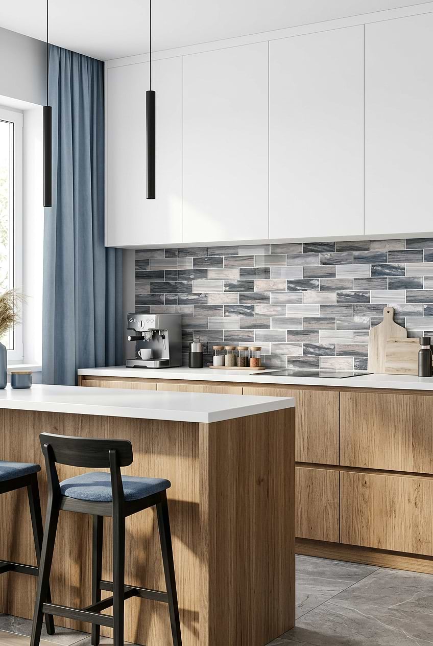 Gray Beige Glass Subway Backsplash BA8009