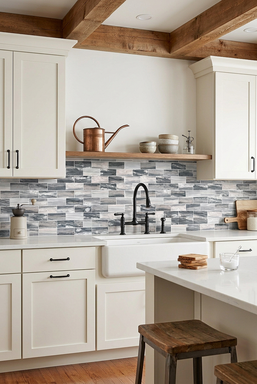 Gray Beige Glass Subway Farmhouse Backsplash Tile BA8009