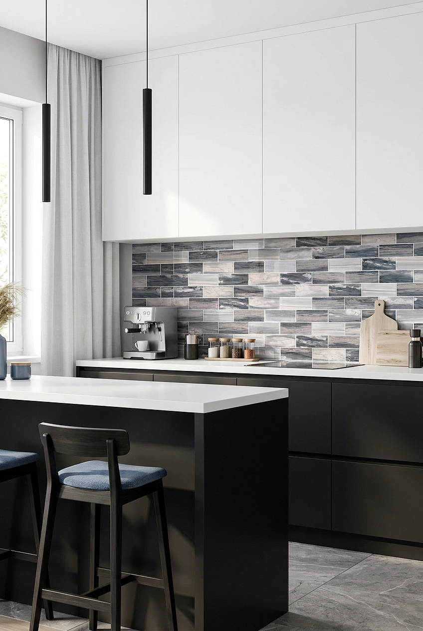 Gray Beige Glass Subway Kitchen Backsplash BA8009