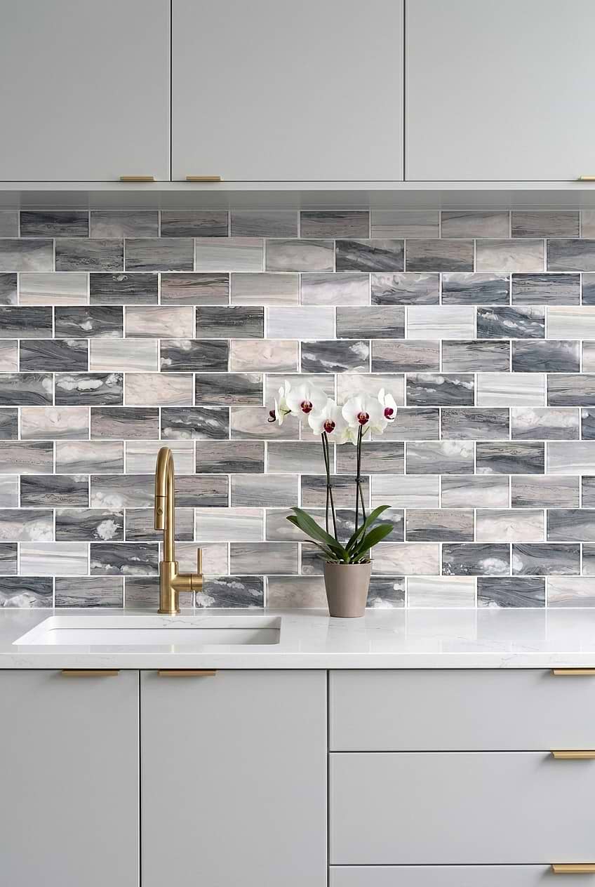 Gray Beige Glass Subway Kitchen Backsplash BA8009