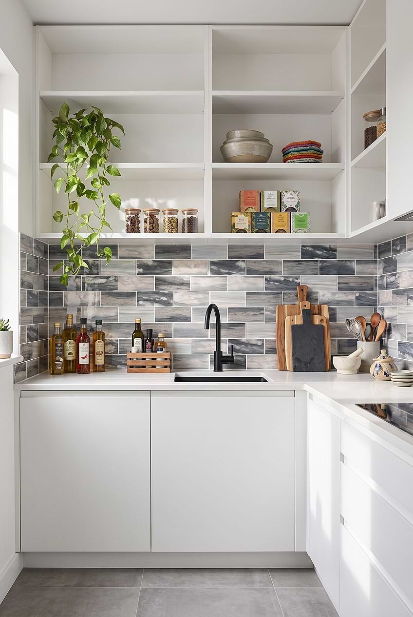 Gray Beige Glass Subway Kitchen Backsplash BA8009