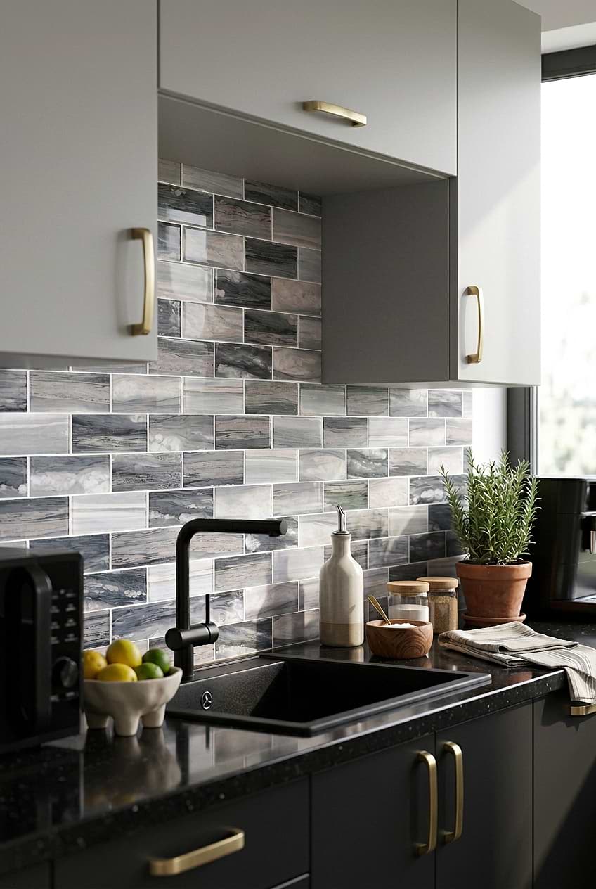 Gray Beige Glass Subway Kitchen Backsplash BA8009