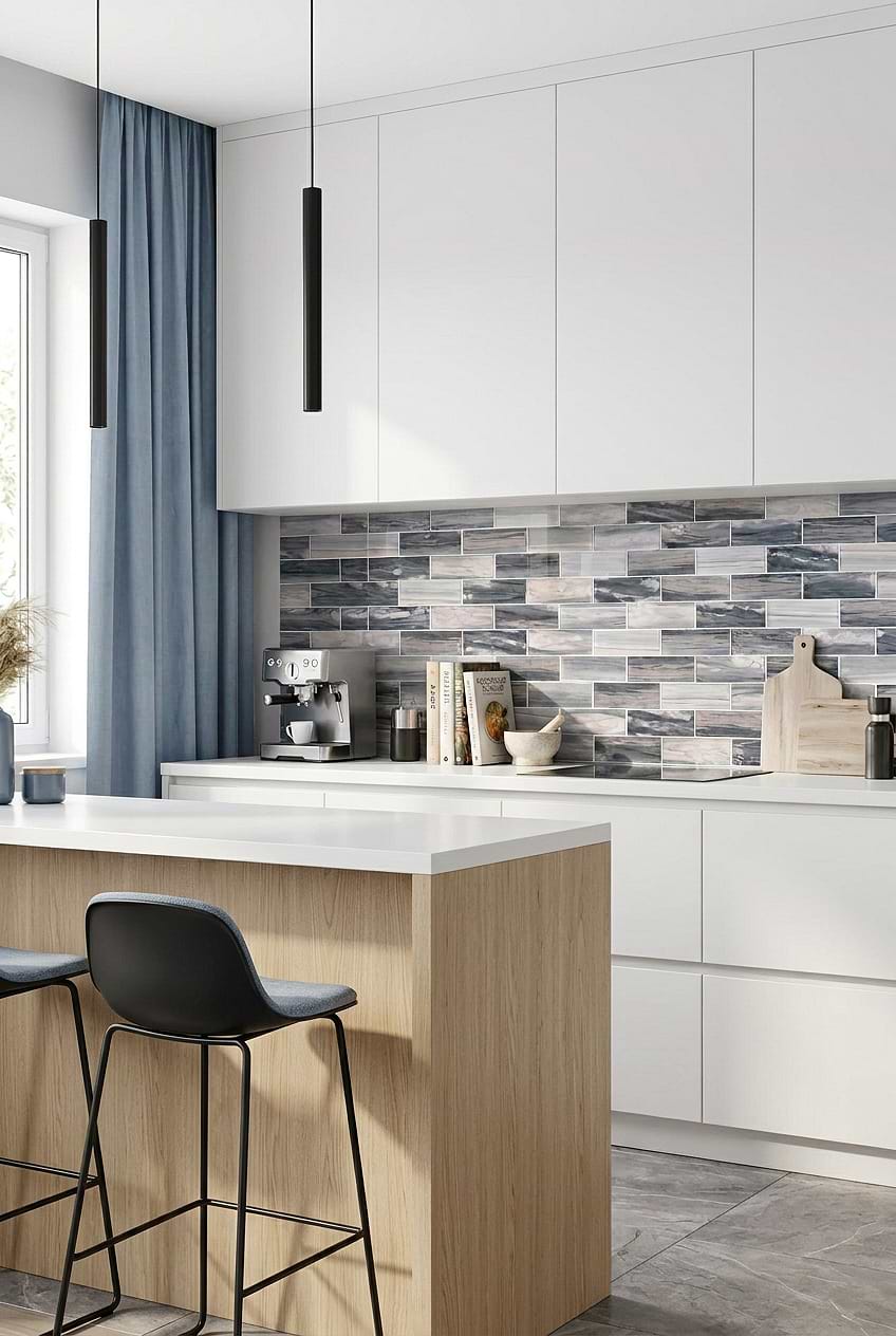 Gray Beige Glass Subway Modern Kitchen Backsplash BA8009