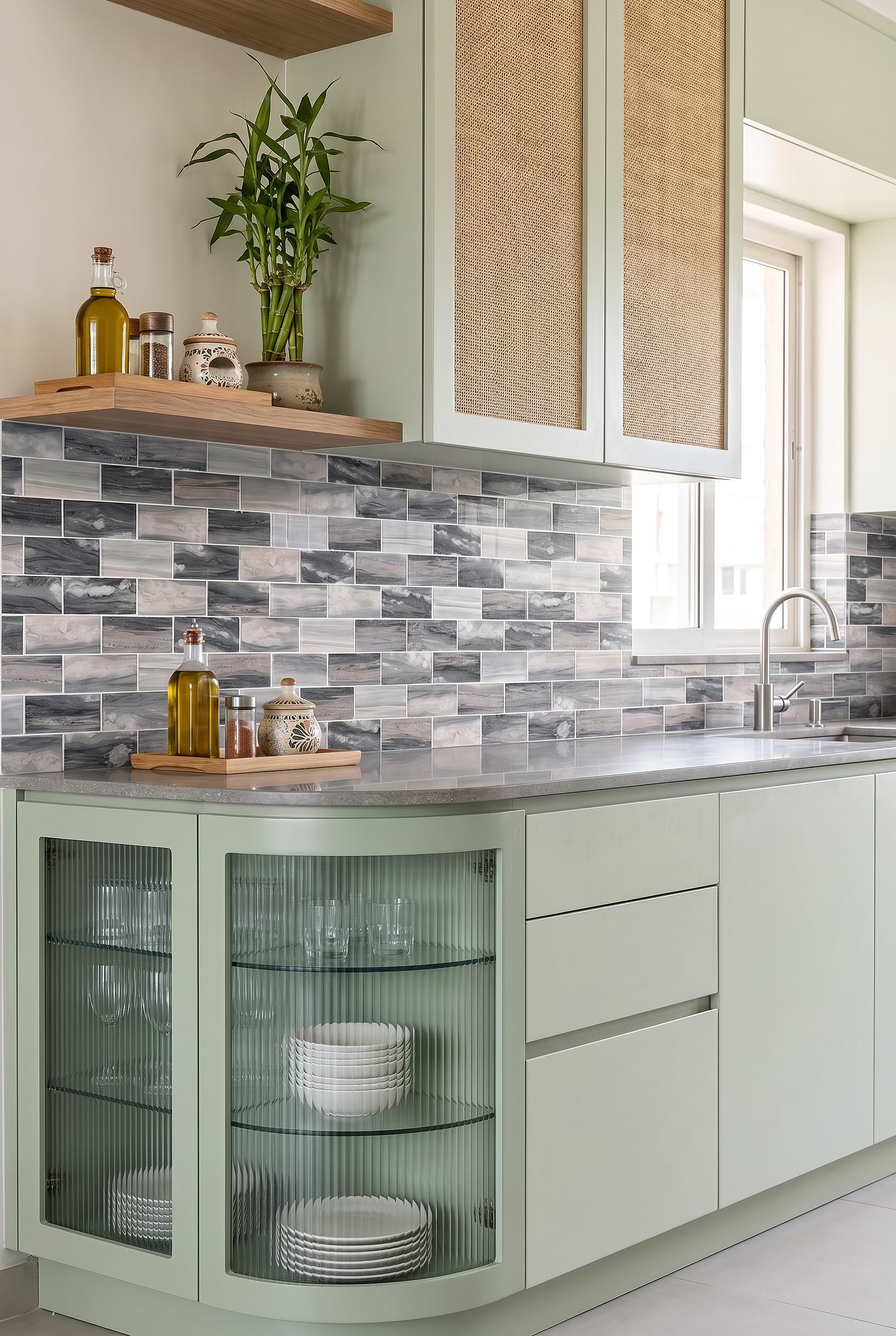Gray Beige Glass Subway Mosaic Backsplash Tile BA8009