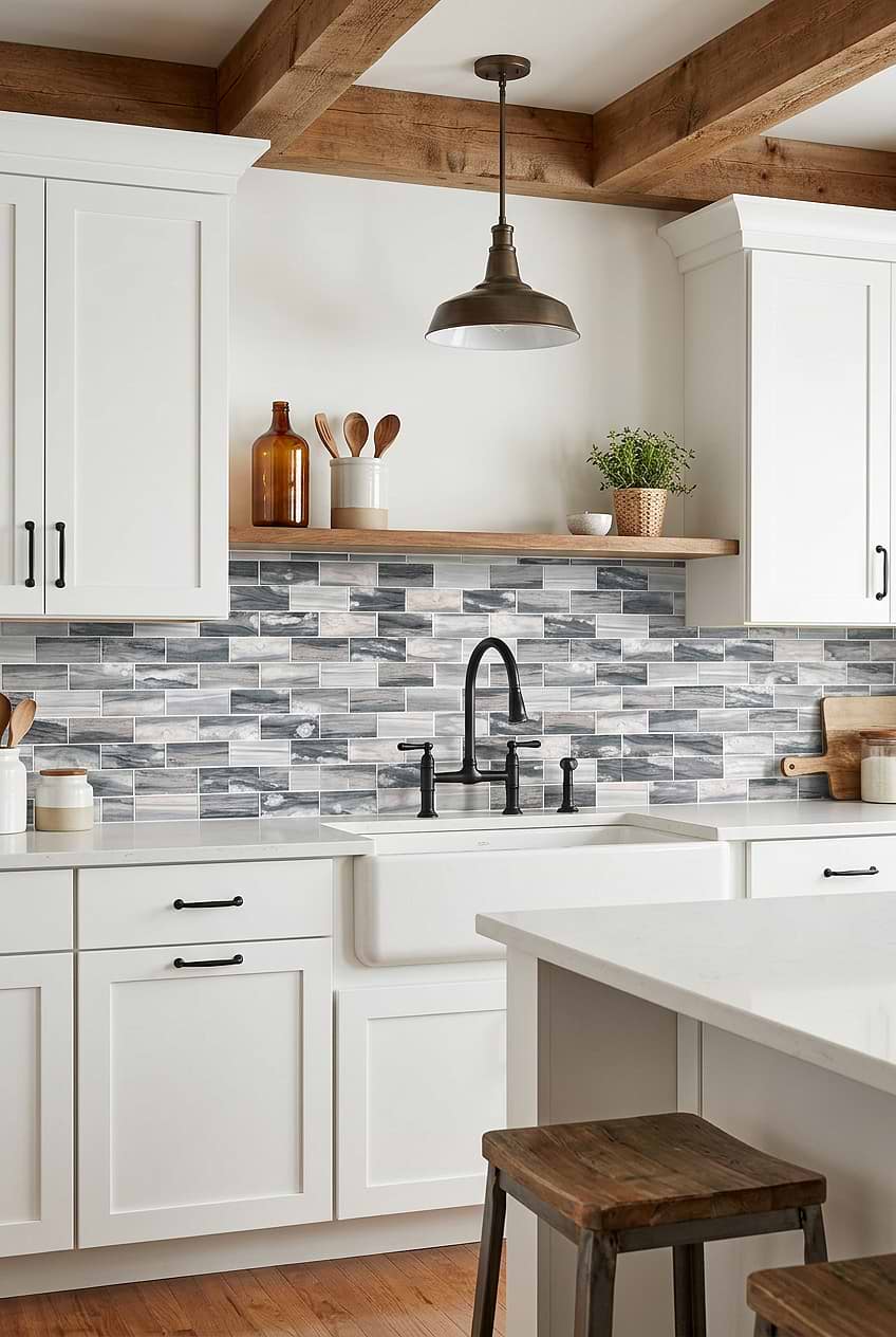 Gray Beige Glass Subway Tile Backsplash BA8009