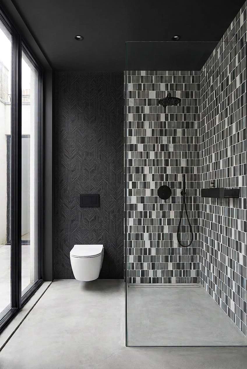 Gray Blue Glass Marble Mosaic Shower Tile BA1191