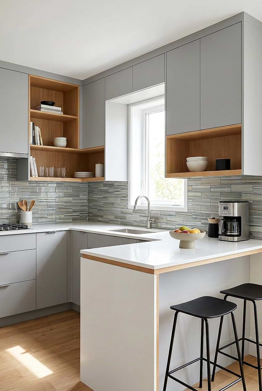 Gray Blue Glass Subway Backsplash BA5565