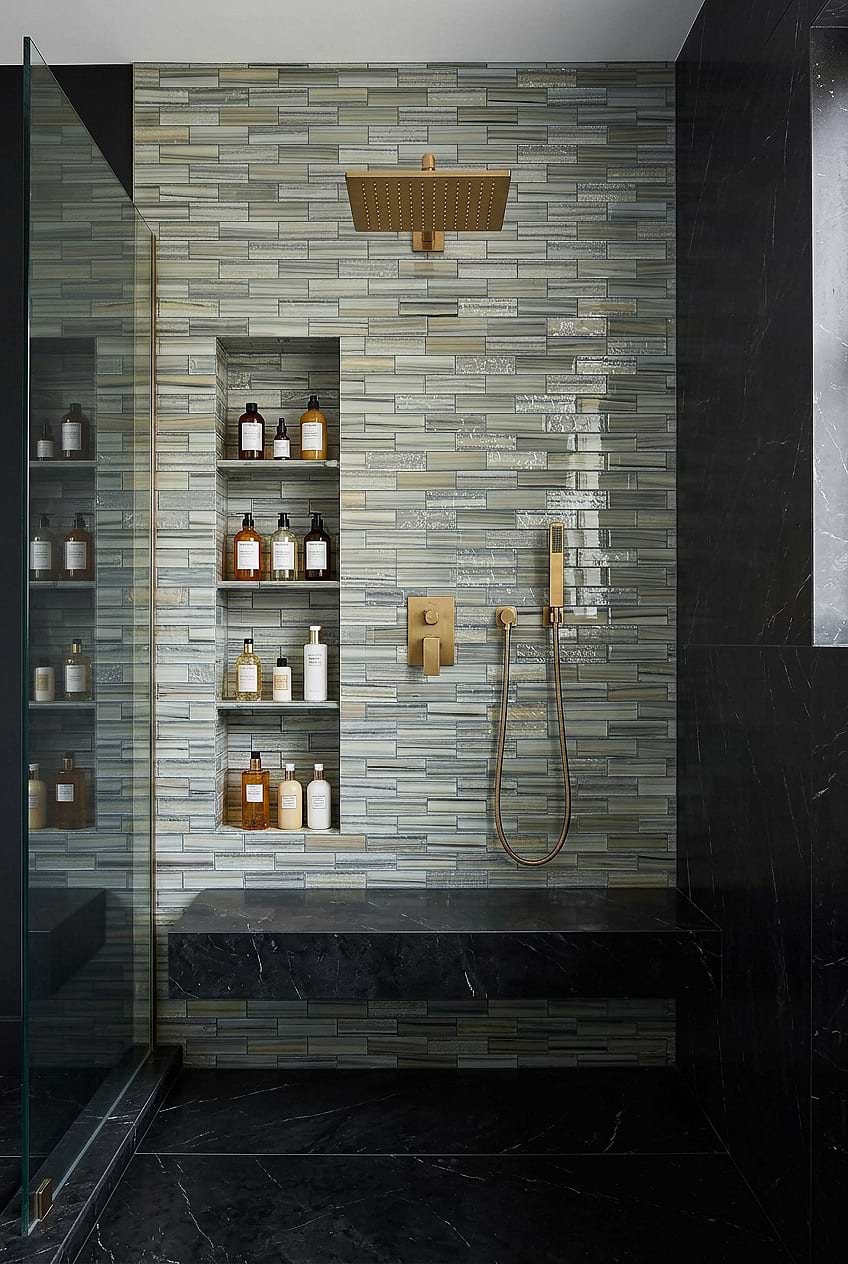 Gray Blue Glass Subway Shower Tile Wall BA5565
