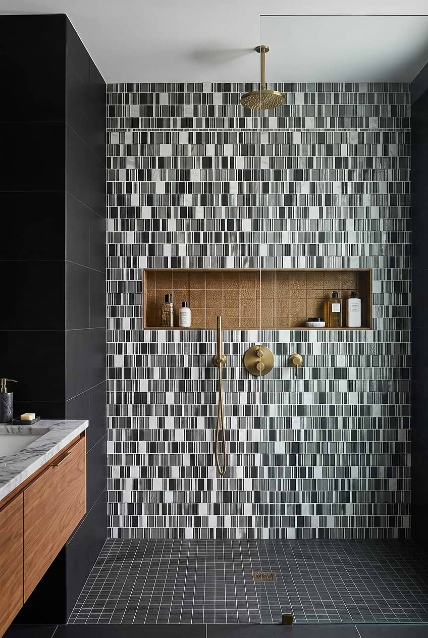 Gray Blue Silver Glass Marble Shower Tile BA1191