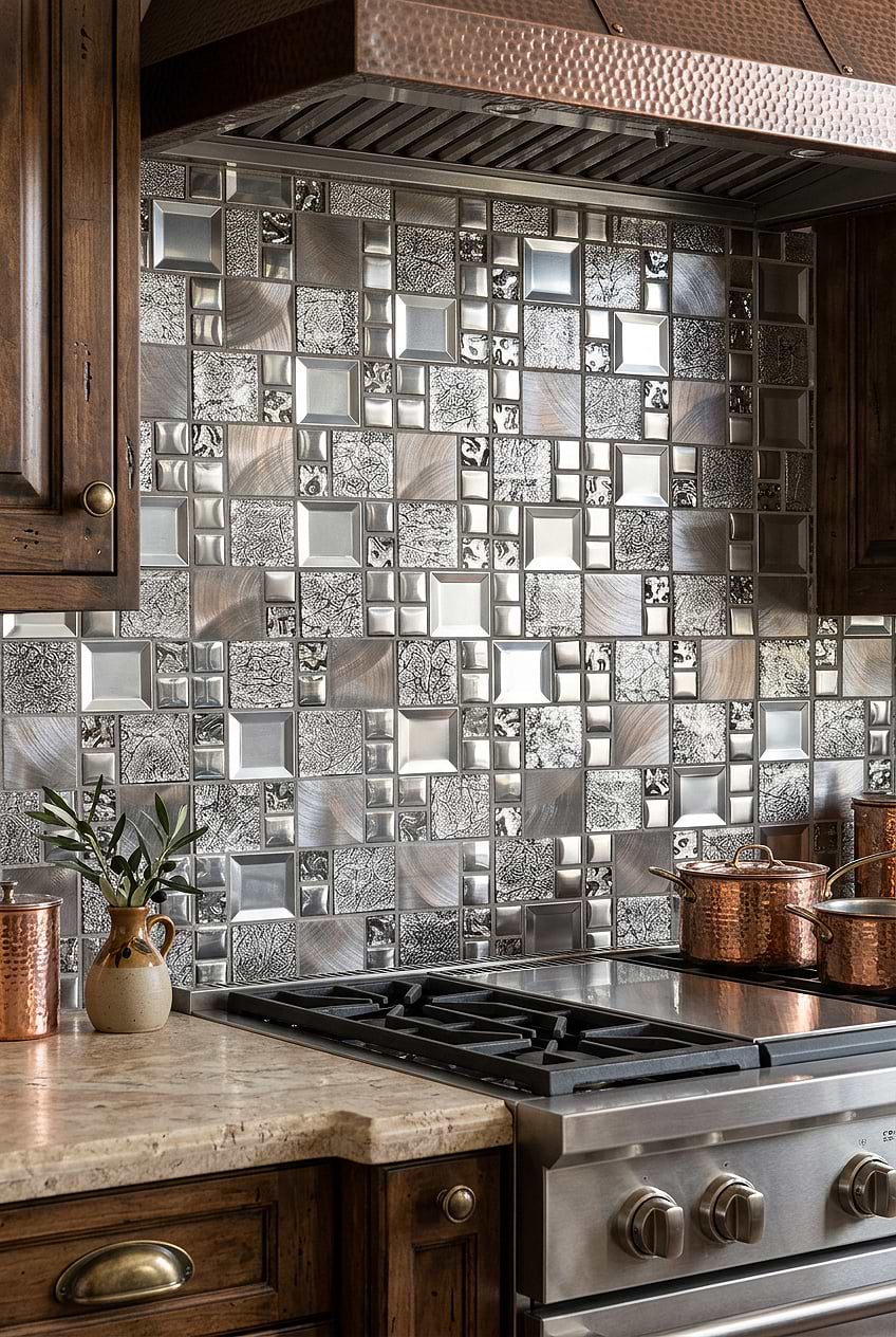 Gray Copper Glass Metal Mosaic Backsplash Tile BA62010