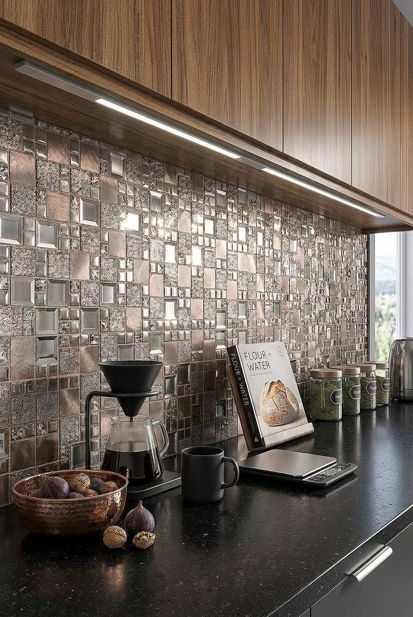 Gray Copper Glass Metal Mosaic Kitchen Backsplash Tile BA62010