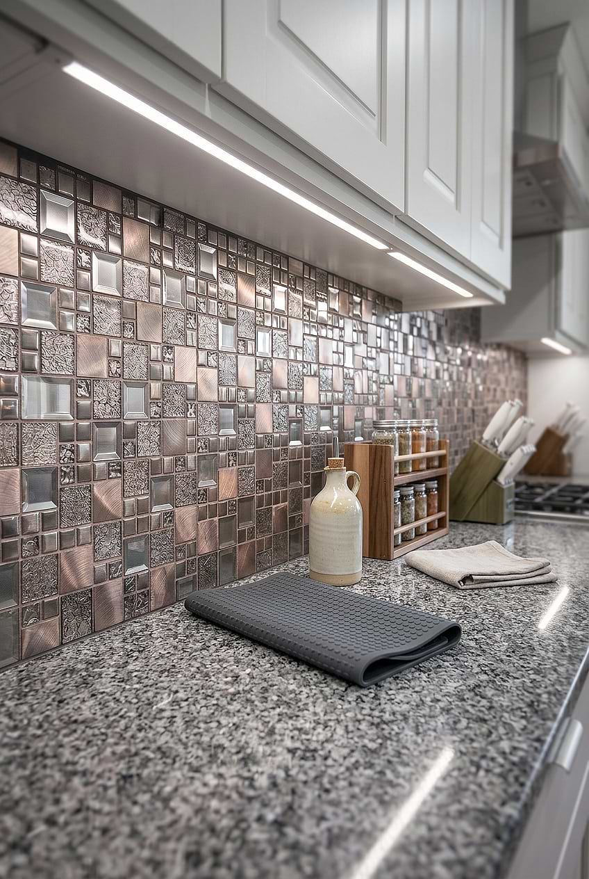 Gray Copper Glass Metal Mosaic Kitchen Tile BA62010