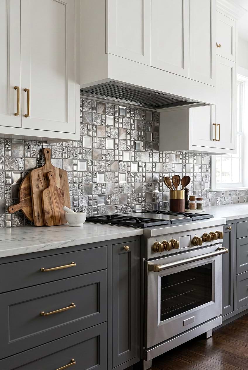 Gray Copper Metallic Mosaic Backsplash BA62010