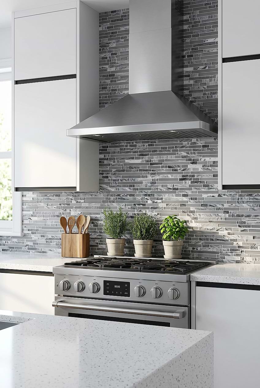 Gray Marble Glass Linear Backsplash BA1037