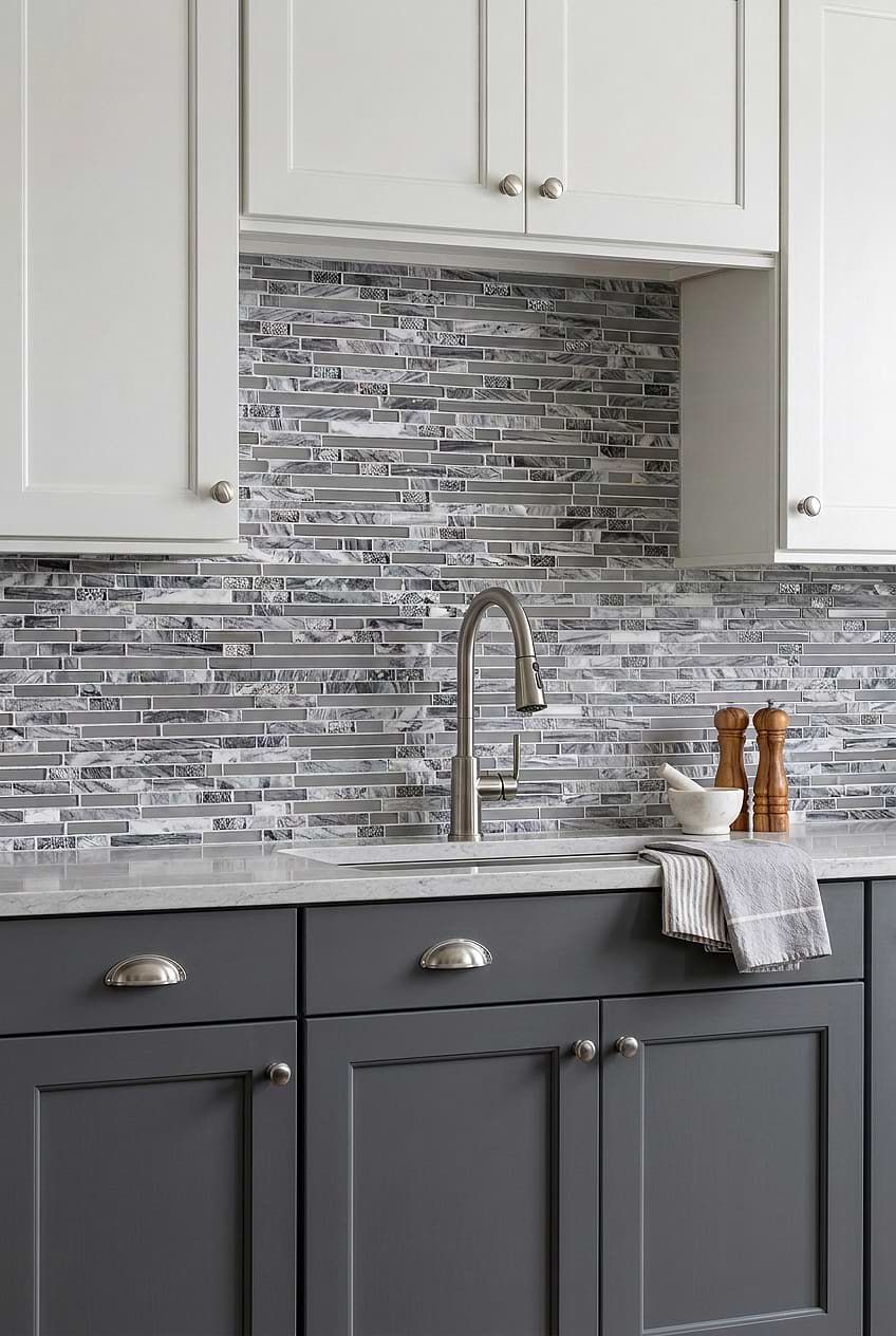 Gray Marble Glass Linear Backsplash BA1037
