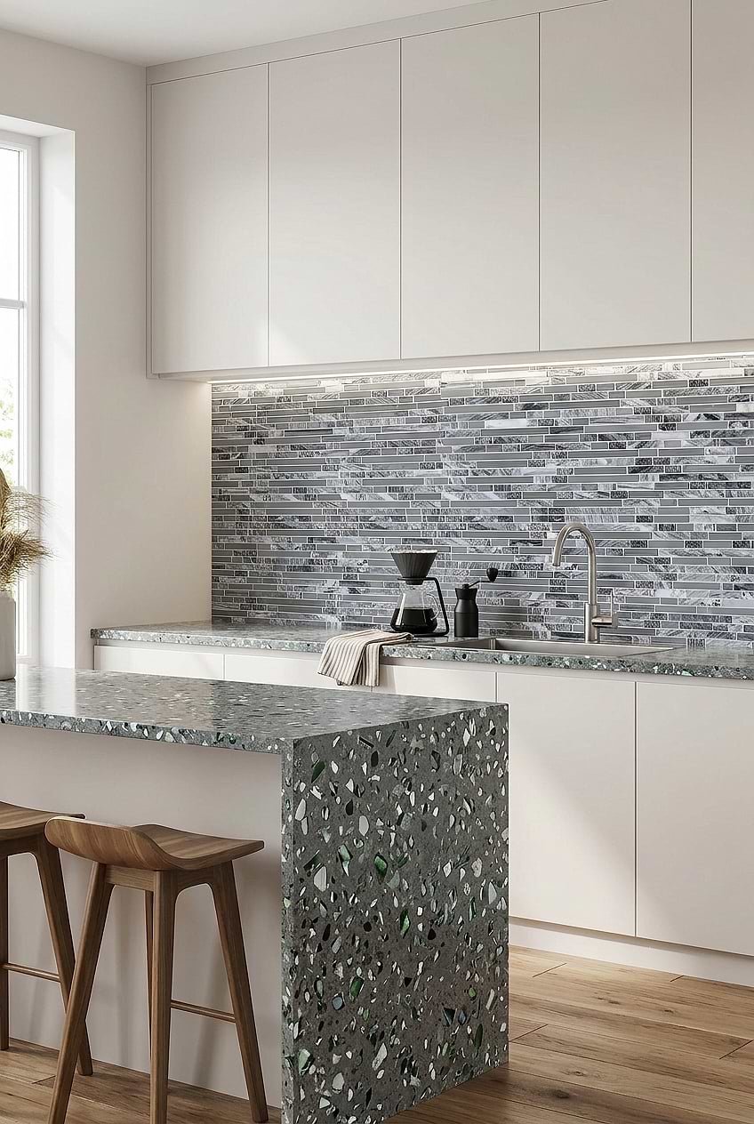 Gray Marble Glass Linear Kitchen Backsplash Tile BA1037