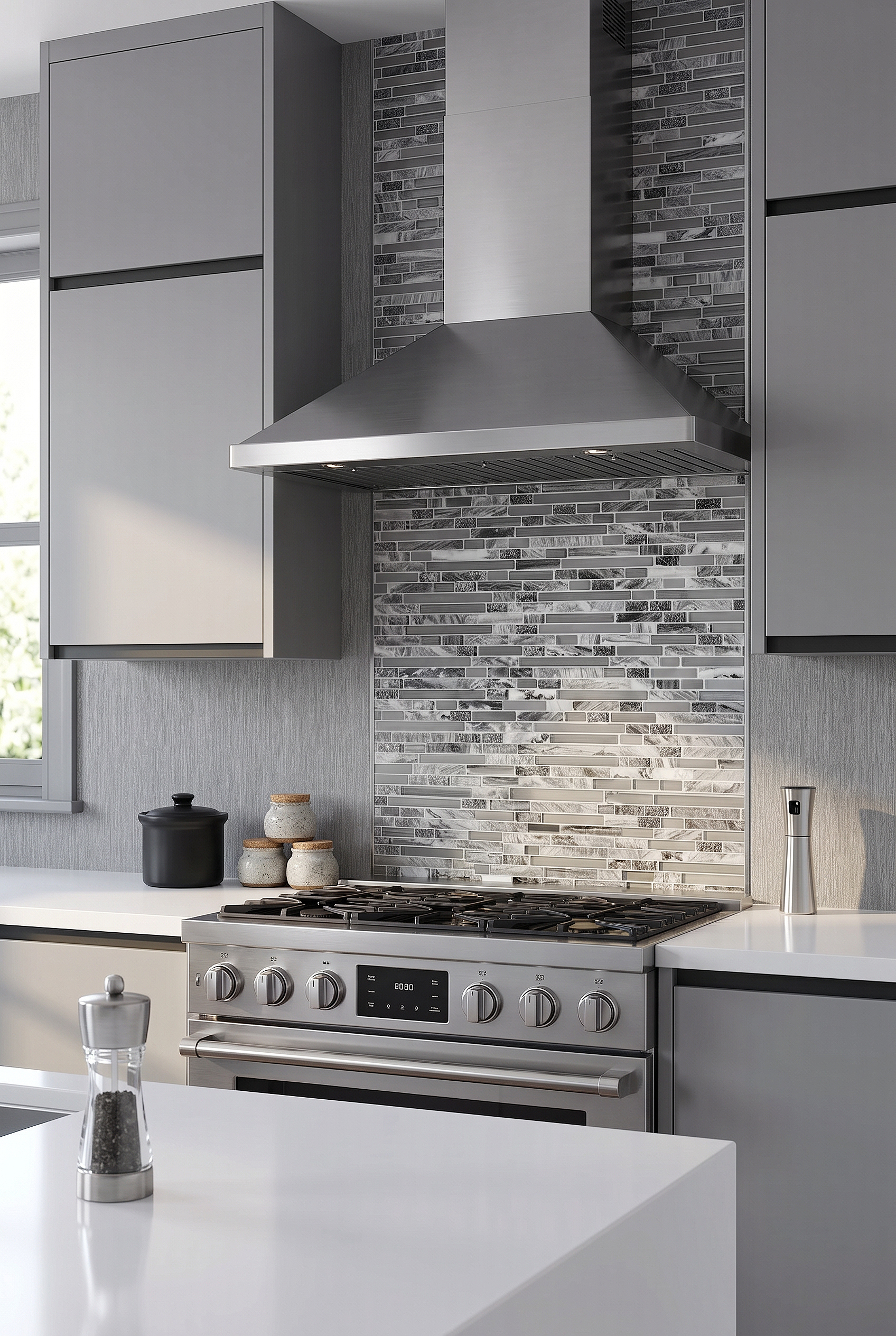 Gray Marble Glass Linear Mosaic Backsplash BA1037