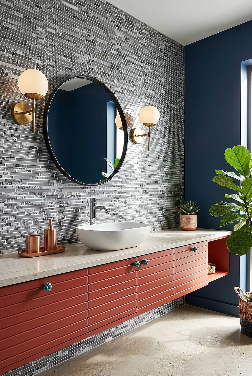 Gray Marble Glass Linear Mosaic Coloful Bathroom Tile BA1037