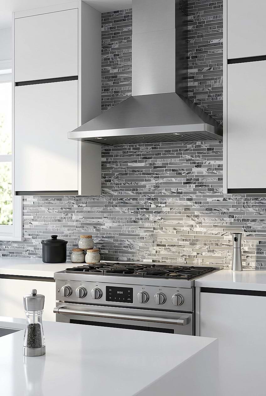 Gray Marble Glass Linear Mosaic Kitchen Tile BA1037